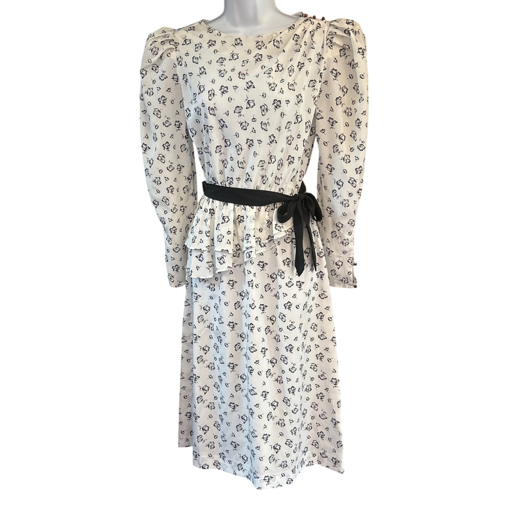 Vintage 80s Charlee Allison Floral Peplum Dress Cottagecore Regencycore Coquette